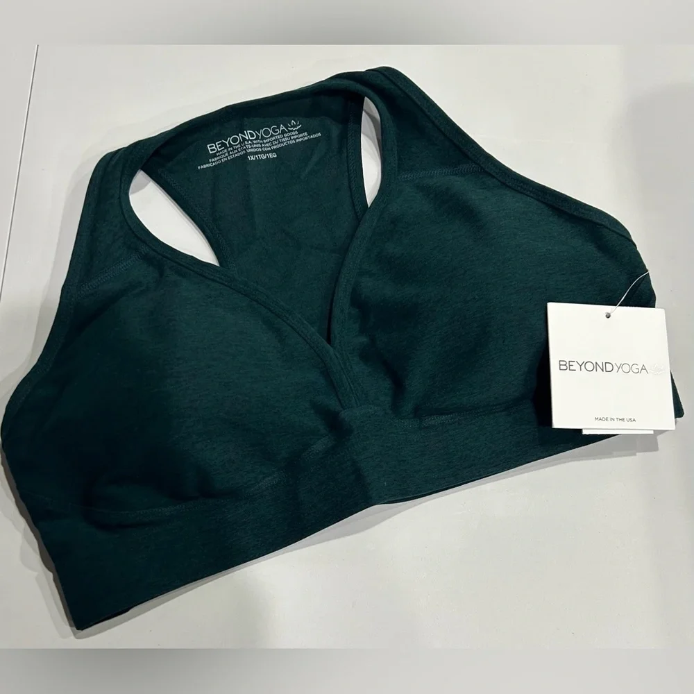Beyond Yoga Women's 1X Spacedye Lift Your Spirits Bra Green Plus Size NWT